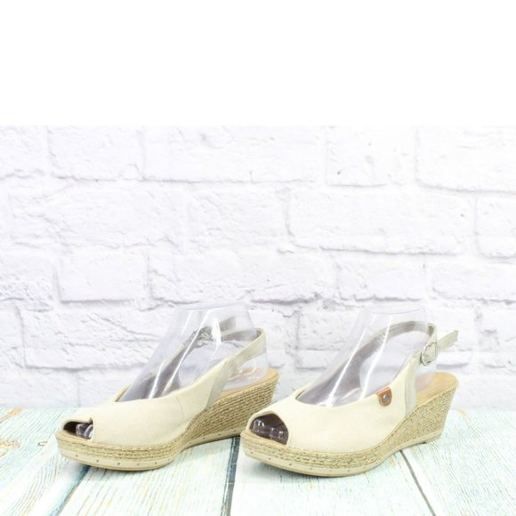 Rieker Tan Canvas Slip On Comfort Slingback Wedge Sandals Size 40 US 8.5 - Picture 2 of 9